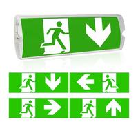 WIYETY Cartello di emergenza professionale a LED con illuminazione di emergenza a batteria, IP65, impermeabile, 4 pittogrammi di sicurezza intercambiabili, ricarica automatica per illuminazione via