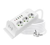 WIYETY - Ciabatta elettrica da tavolo con cavo da 2 m, con 3 prese, 4 USB e 1 tipo C, 2500 W, per la ricarica wireless da tavolo, per casa e ufficio (bianco)