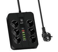 WIYETY Ciabatta elettrica USB-C nera: rame ABS USB 2 m con 5 USB A e 1 porta di ricarica rapida di tipo C, ricarica rapida, presa multipla per casa, ufficio e soggiorno, colore nero