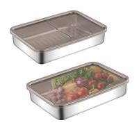 WIYETY Contenitore Alimenti con Coperchio: 2 Contenitori Set Impilabile, per Set di in Acciaio Inossidabile con Coperchi Ermetici, Impilabili, per Carne Salvafreschezza, Contenitori per Formaggi