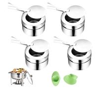 WIYETY Contenitore per pasta combustibile, bruciatore per pasta combustibile, in acciaio inox, 4 pezzi, contenitore per pasta combustibile con coperchio, bruciatore per fonduta portatile con dita