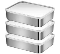 WIYETY Contenitore salvafreschezza in acciaio inox con coperchio: 3 pezzi contenitore per il pane in acciaio inox con coperchio da 1,2 l, contenitore per alimenti impilabile in acciaio inox per carne,