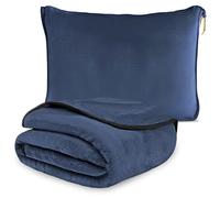 WIYETY Coperta da viaggio aereo 2 in 1, coperta portatile per aeroplano, per ufficio, viaggi d'affari, viaggi, ultraleggera, calda, blu navy, 152 x 127 cm