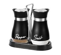 WIYETY Cucina Saliera e pepe - 2 pezzi barattoli di spezie in acciaio inox evidrio pepiera contenitore per sale con coperchio e fori, pratico saliera da cucina con supporto, 100 ml