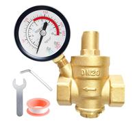 WIYETY DN20 Riduttore di pressione acqua: 3/4 pollici ottone riduttore di pressione dell'acqua con manometro e strumenti di regolazione, regolatore di pressione da 1,6 MPa in ottone, misuratore di