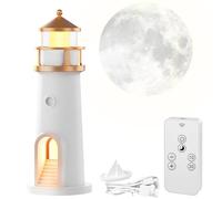 WIYETY Faro decorativo con luce: lampada a LED Lighthouse con telecomando, casa luminosa con luce a LED, proiezione lunare, regalo di Natale compleanno