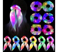 WIYETY Fasce luminose per capelli a LED: 12 pezzi per capelli a LED, scrunchie con 3 modalità di luce, per capelli, per feste, feste in costume, carnevale, feste al neon