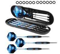 WIYETY Freccette professionali in acciaio con punta in metallo, 22 g, set di 3 freccette in acciaio con gambo in alluminio, voli di ricambio e anelli in gomma, per tornei (blu)