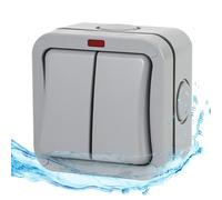 WIYETY Interruttore della Luce Resistente alle Intemperie IP66, 2 Vie 20A - Universale Antipolvere, Presa Doppia per Esterno, Giardino, Bagno, Officina, Balcone (Grigio)