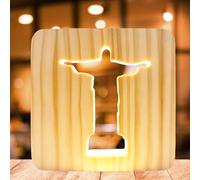 WIYETY Jesus Croce Luce Notturna 3D Gesù Croce Religiosa Mini Luce Notturna Piccola Lampada Da Tavolo per Stanza, Scultura In Legno Luce Notturna LED Alimentazione USB Luce Bianco Caldo Luce Luminosa