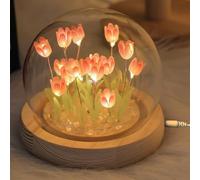 WIYETY Lampada a tulipani fai da te tulipani luce notturna: lampada da comodino tulipano, lampada da comodino, lampada da tulipano con copertura in vetro, atmosfera luce camera da letto, lampada da