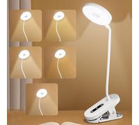 WIYETY Lampada da comodino a clip: mini lampada da tavolo ricaricabile con braccio flessibile, protezione degli occhi, lampada da tavolo LED con 5 temperature di colore per imparare a leggere (bianco)