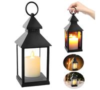 WIYETY Lanterna in vetro: lanterne per esterni con candela a LED, design vintage e effetto fiamma, lanterna da giardino per esterni, portacandele a colonna, Halloween, Natale, candelabro, cimitero