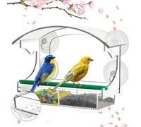 WIYETY Mangiatoia per uccelli: finestra trasparente per uccelli con ventose e fori di scarico, finestra per casetta per uccelli con dispenser per mangimi rimovibile, finestra per mangiatoie