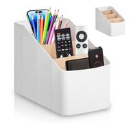 WIYETY Organizer per telecomando da scrivania: organizer da tavolo con 4 scomparti in plastica, telecomando per TV, aria condizionata, penne, cancelleria, salvaspazio ed elegante