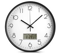 WIYETY Orologio da parete bianco con indicatore di temperatura: 30 cm, orologio silenzioso con calendario digitale e termometro, orologio analogico al quarzo, orologio analogico da parete per