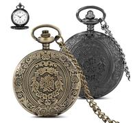 WIYETY Orologio da tasca vintage bronzo nero: 2 pezzi orologio da tasca al quarzo con catena, scatola regalo per la festa del papà per collezionisti e regali (45 mm bronzo anticato) nero)