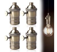 WIYETY Porta-lampada in alluminio vintage, 4 pezzi, 220 V, E27, bronzo, interruttore girevole, adattatore soffitto, LED, decorazione retrò