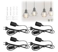 WIYETY Portalampada E27 con Cavo di Alimentazione 300 cm e Interruttore - Attacco con Spina Europea per Lampada a Sospensione (4 Pezzi)