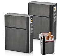 WIYETY Portasigarette con accendino: 2 in 1 in alluminio, 2 pezzi accendino portasigarette può contenere 20 barili, ricarica USB