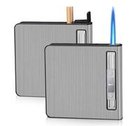 WIYETY Portasigarette con accendino: 2 pezzi, in alluminio, antivento, accendino a gas, può contenere 20 barili (venduti senza gas) (argento)