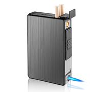 WIYETY Portasigarette con accendino: scatola di sigarette in alluminio, rimovibile, antivento, accendino a gas, può contenere 20 barili, ricarica USB (venduto senza gas)