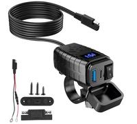 WIYETY Presa USB per moto: PD3.0 + QC3.0 caricabatteria da auto presa con tensionimetro a LED, ricarica rapida per auto, camper, moto, barca, yacht