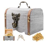 WIYETY Scatola del tesoro vintage in legno: salvadanaio in legno con serratura, forziere del tesoro dei pirati, piccolo scrigno del tesoro per conservare e decorare il compleanno dei bambini