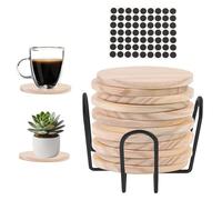 WIYETY Set di 12 Sottobicchieri in Legno: Sottobicchieri Rotondi in Legno Naturale con Supporto, Stabili e Resistenti ai Graffi per Uso Quotidiano e Progetti DIY-per Fiori e Decorazioni-10x10x0,8 cm