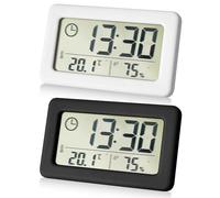 WIYETY Set di 2 termometri e igrometri elettronici: piccolo orologio con interruttore temperatura e umidità ℃/℉, sveglia digitale con aspirazione magnetica, da appendere e posare, per