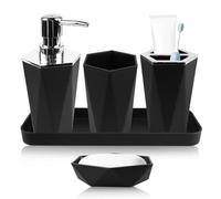 WIYETY Set di 5 accessori da bagno, set di accessori da bagno in plastica con bicchiere per spazzolino, porta spazzolino, portapenne, portasapone, accessori da bagno, set regalo (nero)