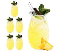WIYETY Set di 6 bicchieri di ananas: 400 ml, trasparenti da cocktail con rilievo di ananas, riutilizzabili, bicchieri per feste, succo di frutta, long drink a forma di ananas, perfetti per casa