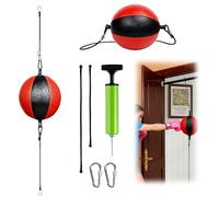 WIYETY Set di palline da boxe a doppia estremità per boxe e allenamento MMA, con pompa e chiusure di sicurezza, nero e rosso, diametro 20 cm, dispositivo di allenamento dei riflessi per la