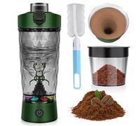 WIYETY Shaker elettrico con scomparto in polvere: 650 ml, frullatore di proteine automatico con spazzola, shaker proteina USB-C ricaricabile, frullatore di proteine per sport e fitness, verde oliva