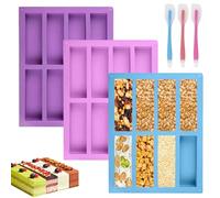 WIYETY Stampo per Barrette di Cereali 3 Pezzi Stampo Rettangolare in Silicone con Spatola in Silicone, Stampo in Silicone per Cereali Stampi Per Barrette Lunghe per Barrette ai Cereali,Torte