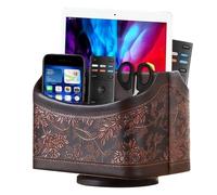 WIYETY - Supporto per telecomando girevole a 360°: organizer multifunzione da comodino, 5 tasche, in pelle PU per telecomandi, cancelleria, quaderni, penne