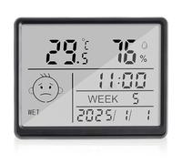 WIYETY Sveglia digitale con temperatura, umidità, LCD, sveglia digitale con aspirazione magnetica, multifunzione, piccola sveglia da viaggio digitale, funzionamento a batteria, 12/24 ore ℃/℉, nero