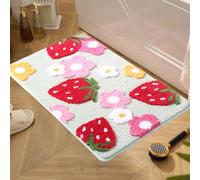 WIYETY Tappeto da Bagno Verde Fragola: Tappeto Antiscivolo in Microfibra Morbida, Assorbente per Doccia Vasca Toilette (45 x 65 cm)