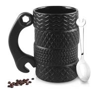 WIYETY Tazza per pneumatici grande in ceramica, 500 ml, in ceramica creativa con cucchiaio, tazza 3D, tazza da caffè, tazza regalo per casa, ufficio, auto, regalo - nero