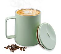 WIYETY Tazza termica da caffè da 400 ml: in acciaio inox con manico antiscivolo e coperchio a modulo scorrevole, tazza termica da campeggio, grande volume da viaggio, tazza termica per caffè e tè