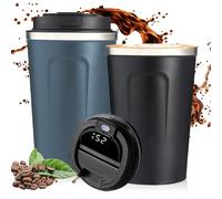 WIYETY Tazza termica da caffè to go: 2 pezzi, con indicatore di temperatura a LED, 380 ml, a prova di perdite, in acciaio inox con coperchio, adatta per caffè, tè e birra
