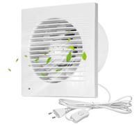 WIYETY Ventilatore da 100 mm, da parete, 4 pollici, con interruttore, funzionamento silenzioso, valvola di ritorno, 150 m³/h, cucina, bagno, finestra loft, facile