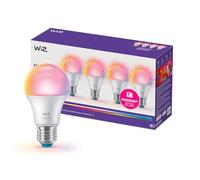 WiZ Lampadina Smart LED A60, a colori e bianco Regolabile, attacco E27, equivalente 60 W, 806 lumen, intensità regolabile, compatibile con Alexa, Google Assistant e Apple Home, conf. da 4