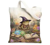 Wizard Amphibian Magical Apothecary Illustration - Borsa tote in tela, 33 x | Fantasioso mago anfibio, bottiglie di pozione mistica, illustrazione del libro degli incantesimi, estetica rustica