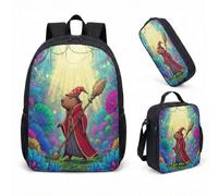 Wizard Capybara - Zaino da 43 cm, set da 3 pezzi, motivo: foresta incantata, per ragazzi, ragazze, bambini, cancelleria fantasy, 08, L, Minimalista