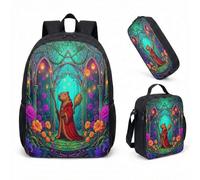 Wizard Capybara - Zaino da 43 cm, set da 3 pezzi, motivo: foresta incantata, per ragazzi, ragazze, bambini, cancelleria fantasy, 06, L, Minimalista