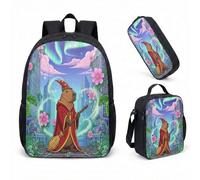 Wizard Capybara - Zaino da 43 cm, set da 3 pezzi, motivo: foresta incantata, per ragazzi, ragazze, bambini, cancelleria fantasy, 09, L, Minimalista