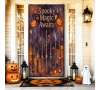 Wizard Wand Magic Quote Wands Halloween Door Covers 91 x 182 cm | Tema magia, striscione per porta d'ingresso, testo con citazione spettrale, accenti di foglie autunnali
