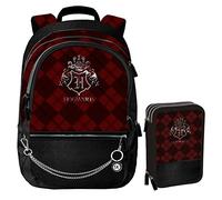 Wizarding World Set scuola Harry Potter - licenza ufficiale Zaino 3 Cerniere + Astuccio Completo 3 Scomparti Riempito - per bambini e ragazzi delle elementari e medie