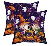 Wizards - Set di 2 federe per cuscini con fantasmi festivi e zucche, in morbido velluto, lavabile, per soggiorno, camera da letto, loft, ufficio, auto, 30,5 x 30,5 cm